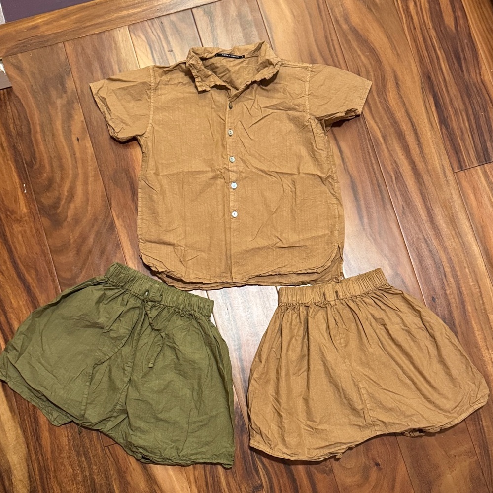 Album di famiglia Italian designer Brown and Green Button-Up Shirt & shorts Set